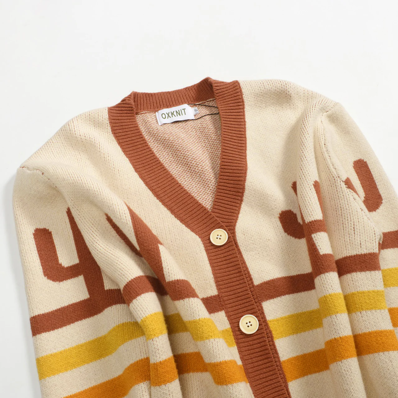 Men's khaki cactus striped jacquard sweater coat - Image 10