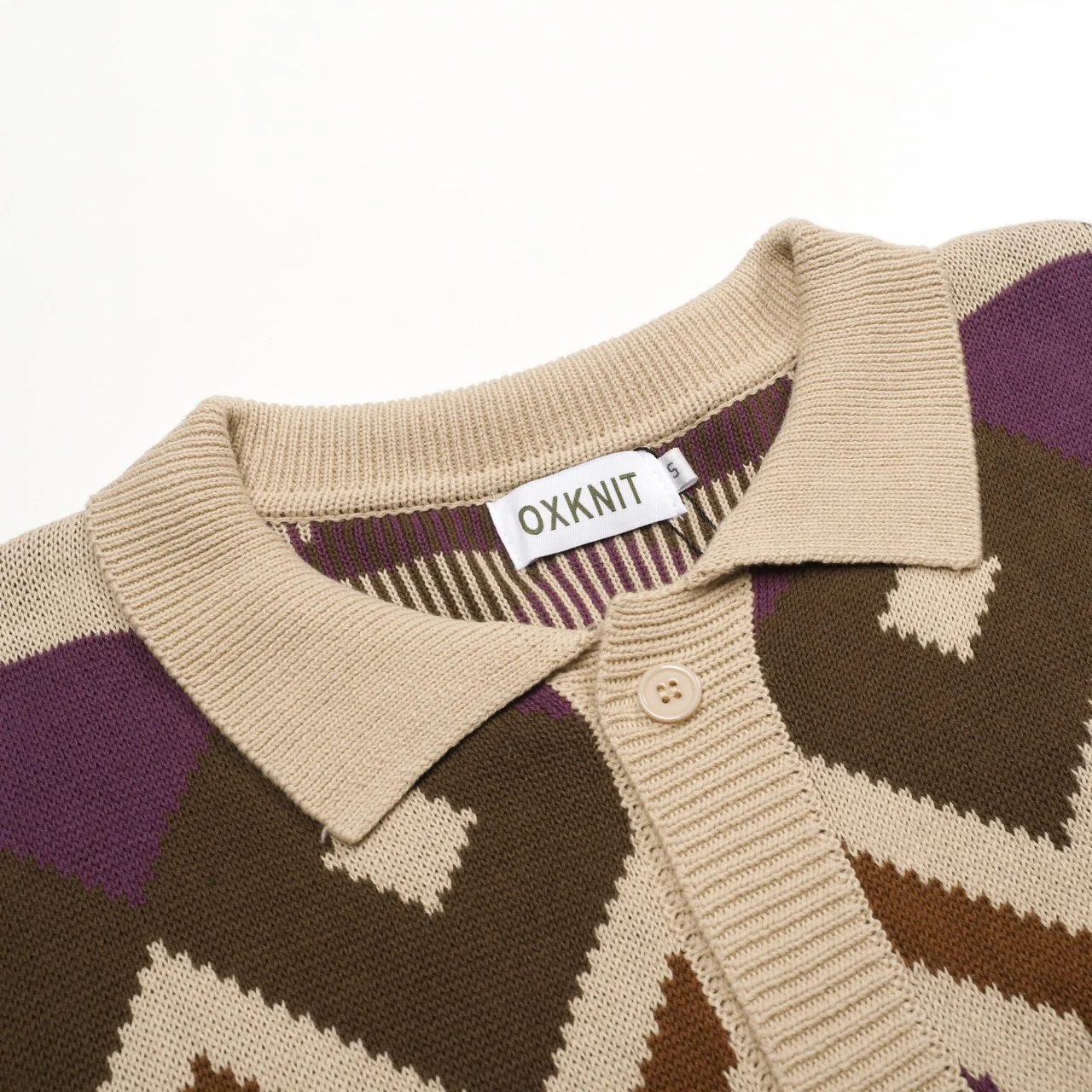 Men's khaki color trendy street jacquard cardigan - Image 4
