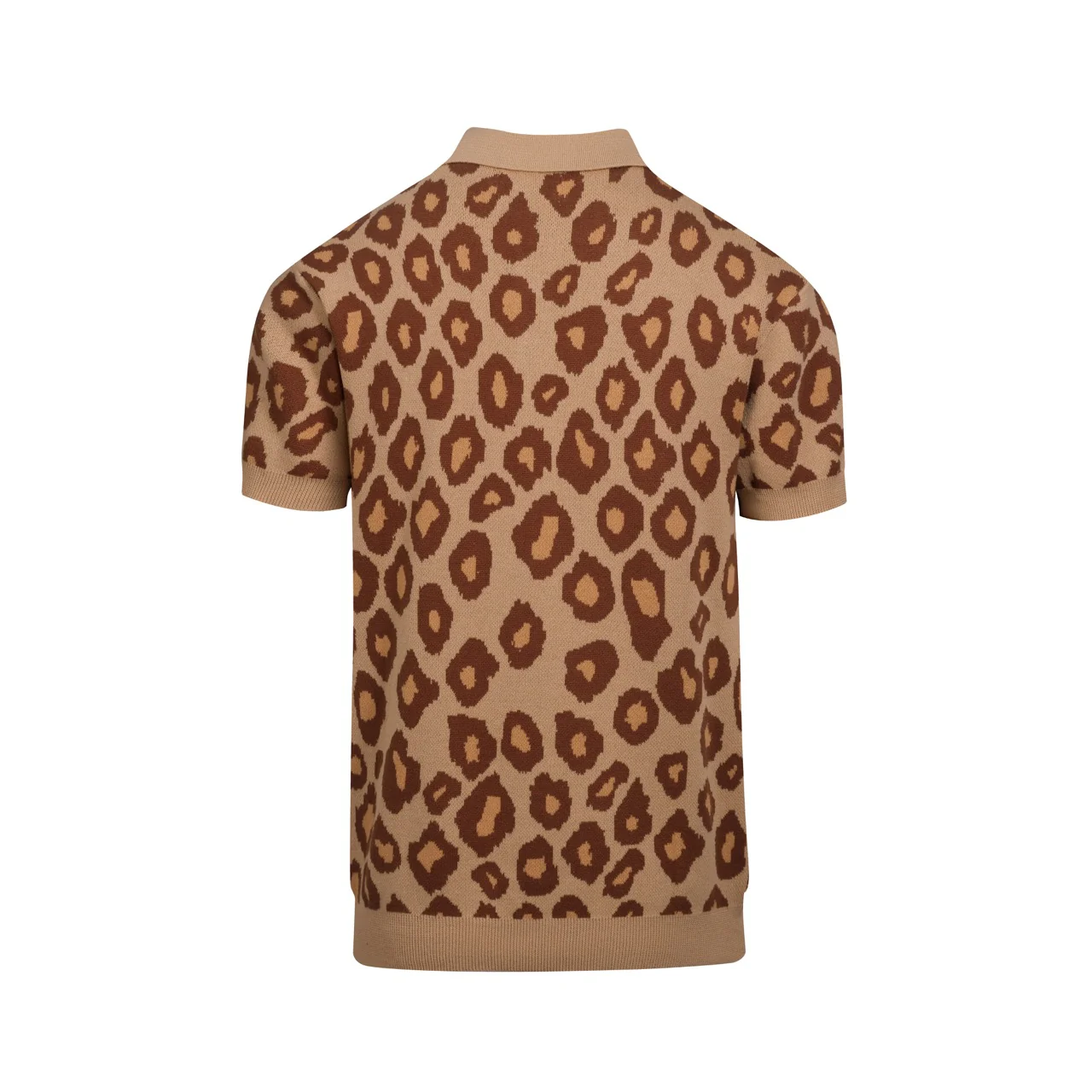Men's khaki leopard print tiger jacquard knitted polo shirt - Image 3