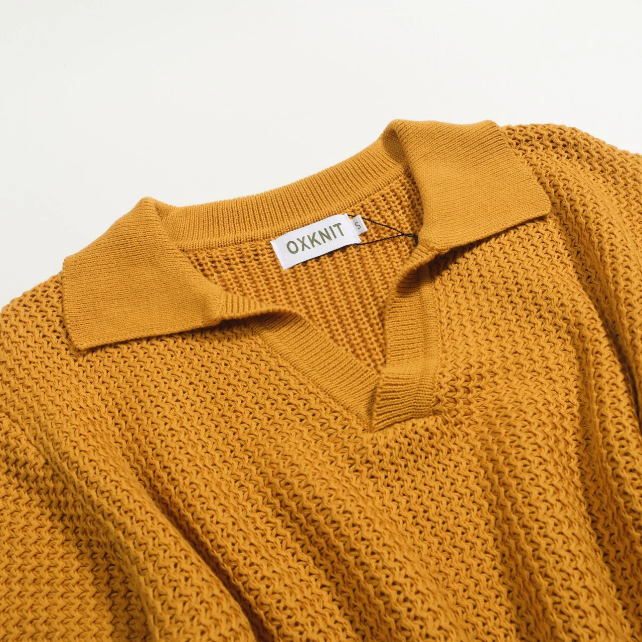 Men's khaki retro casual V-neck knitted polo shirt - Image 10