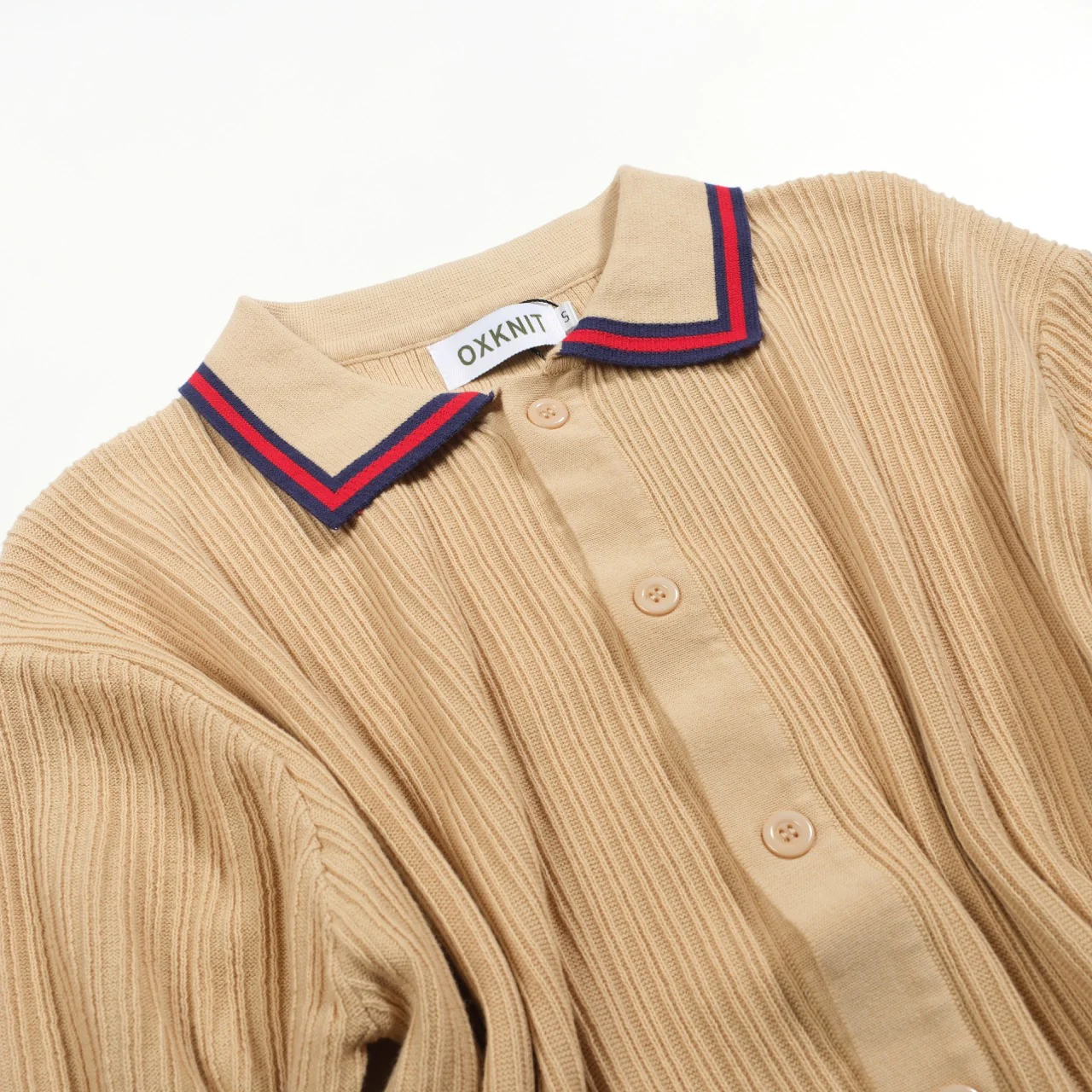 Men's khaki vertical striped knitted cardigan - Image 8