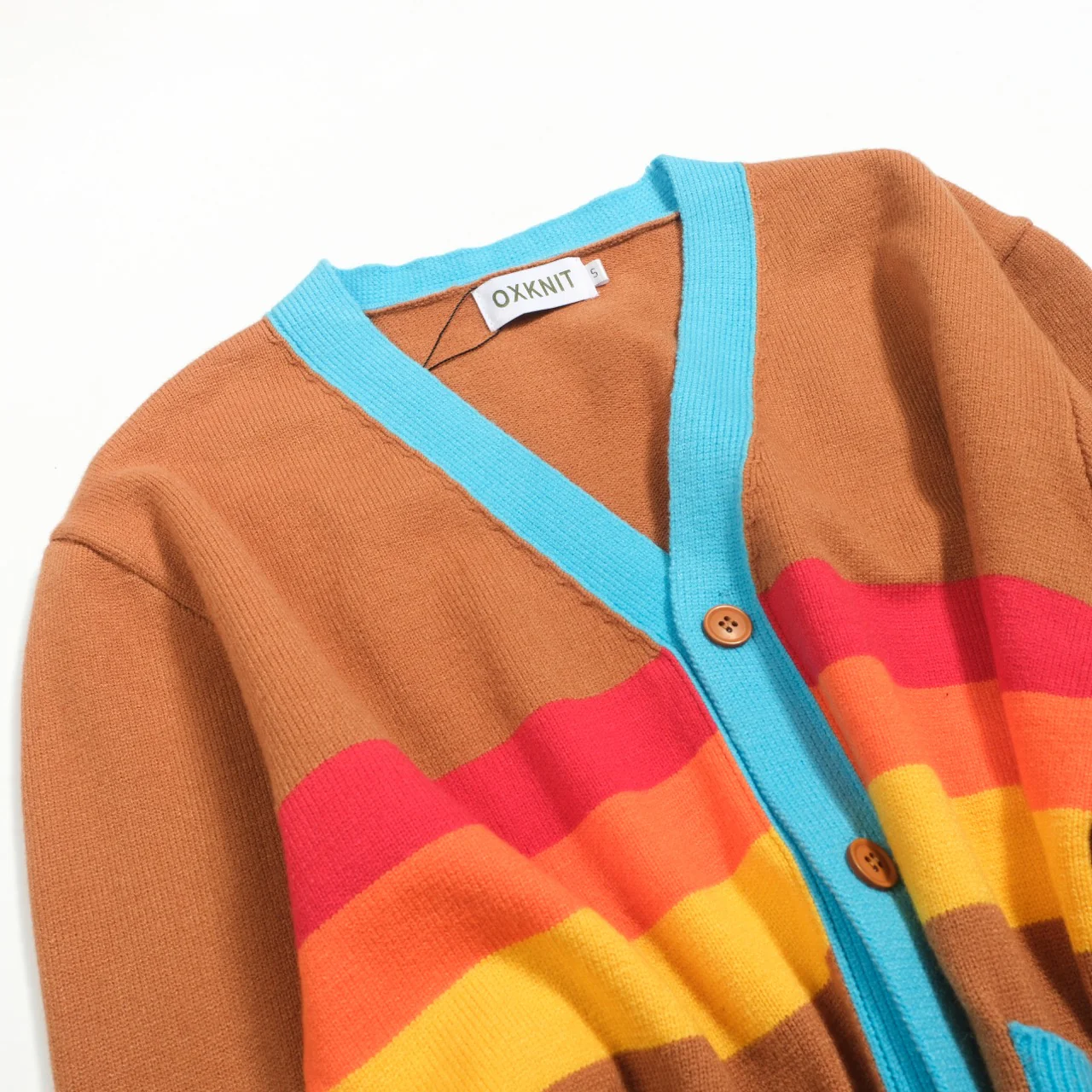 Men's khaki vintage art striped sweater jacket - Image 8