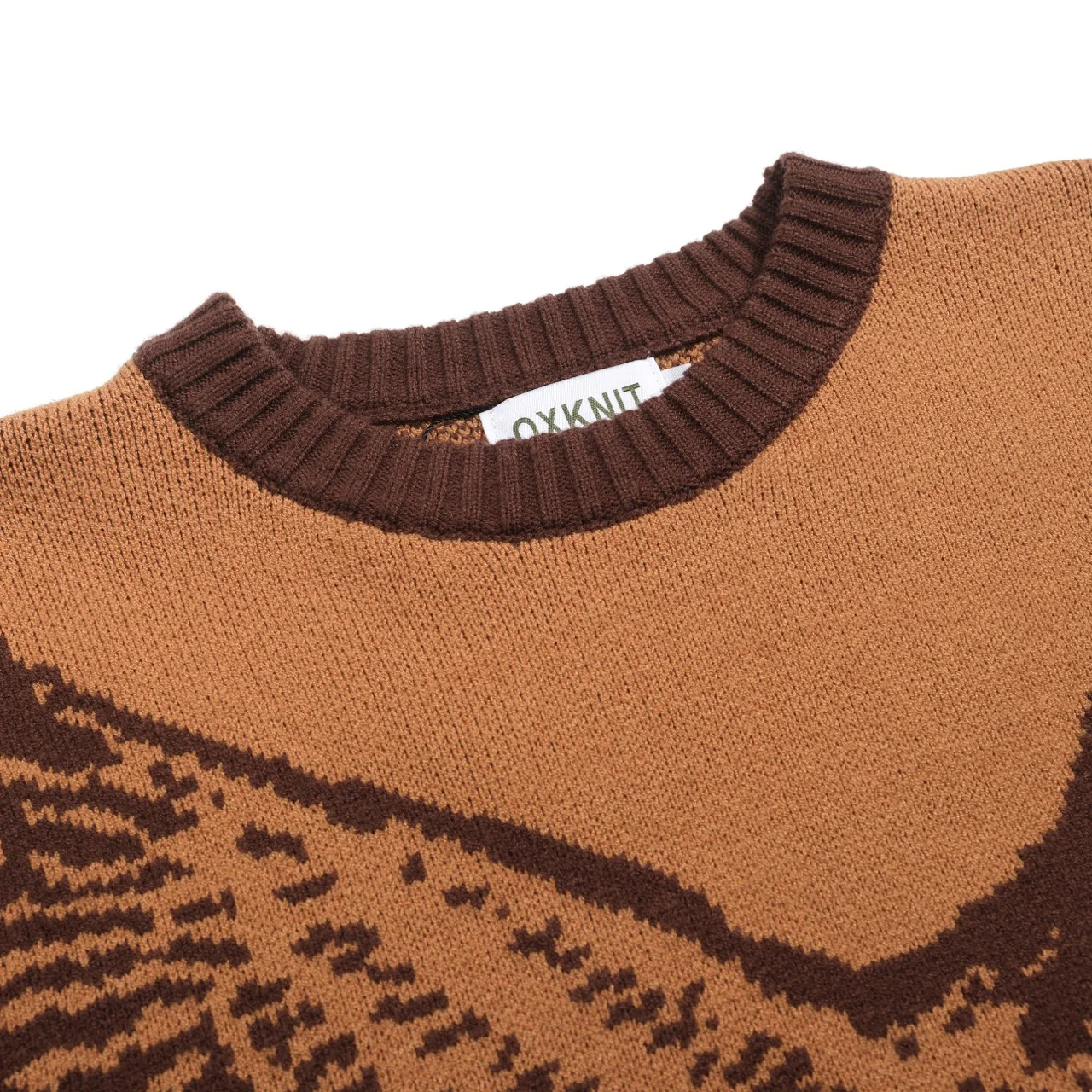 Men's khaki vintage duck print jacquard sweater - Image 4