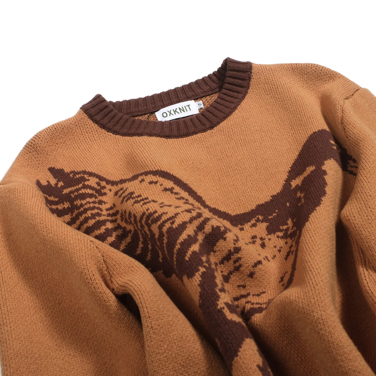 Men's khaki vintage duck print jacquard sweater - Image 9