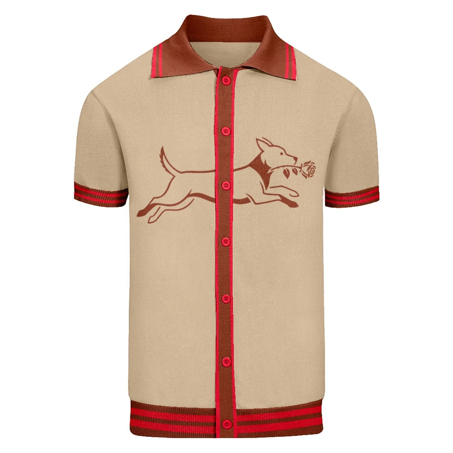 Men's khaki vintage puppy art knitted cardigan