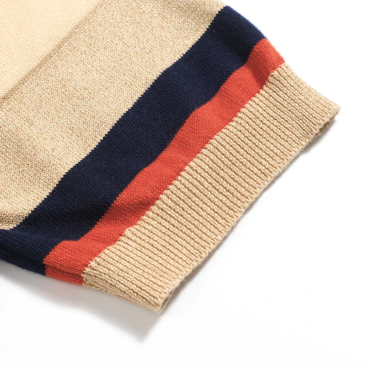 Men's khaki vintage striped V-neck knitted polo shirt - Image 5