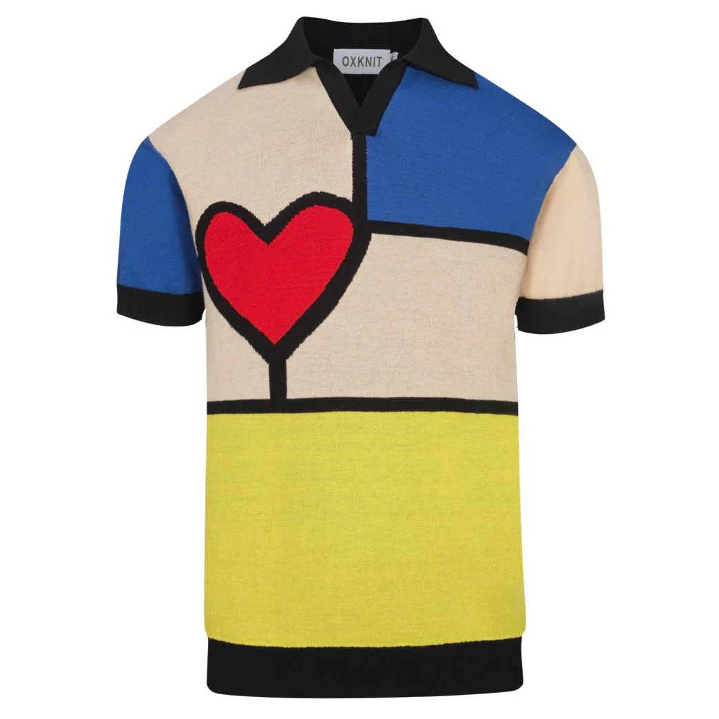 Men's multi-color art jacquard knitted V-neck polo shirt
