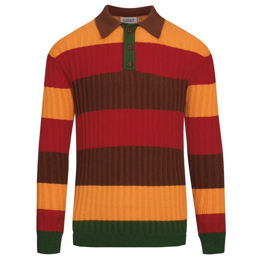 Men's multi-color striped classic art retro knitted polo shirt