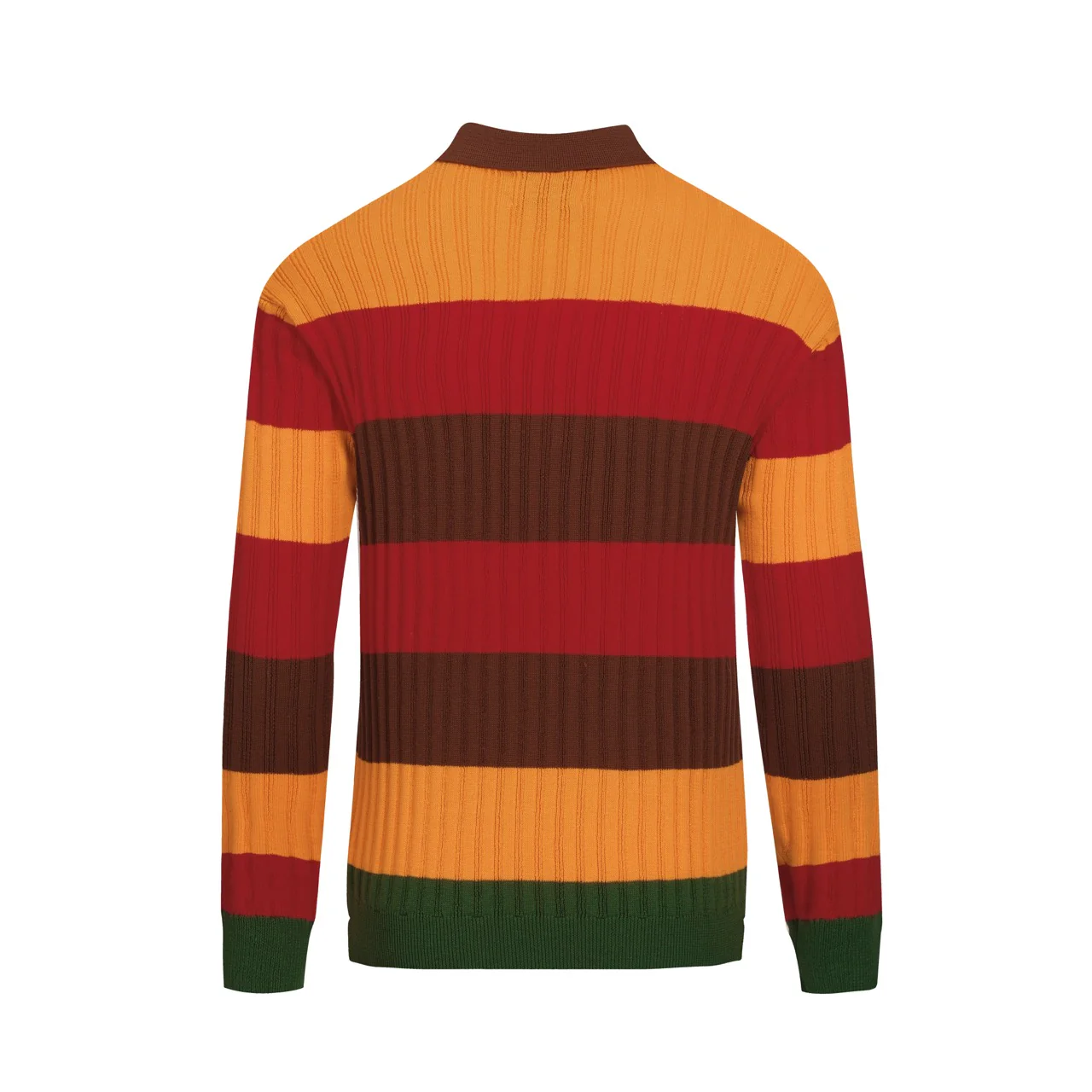Men's multi-color striped classic art retro knitted polo shirt - Image 3