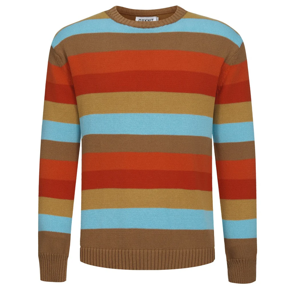 Men's multicolor artistic retro street jacquard round-neck knitwear