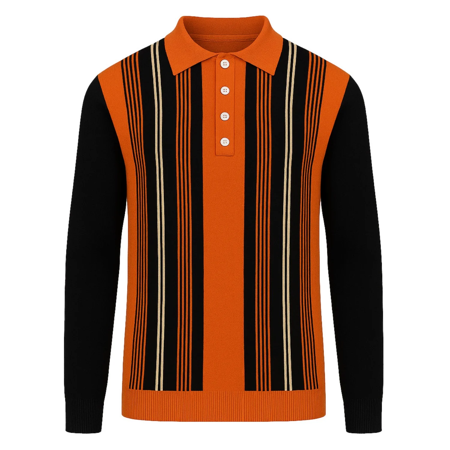Men's multicolor striped fashionable retro street jacquard polo shirt