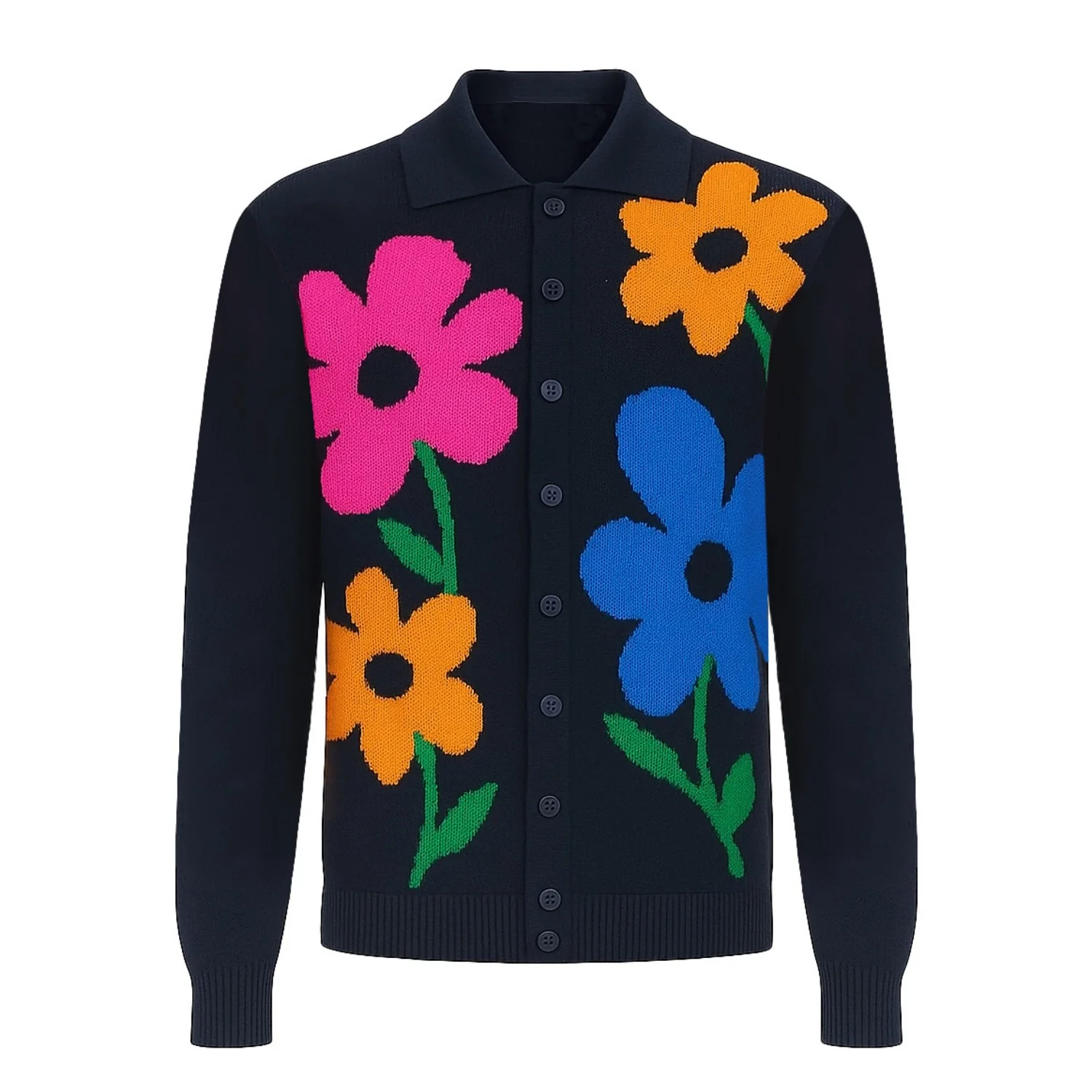 Men's Navy Blue floral vintage jacquard cardigan