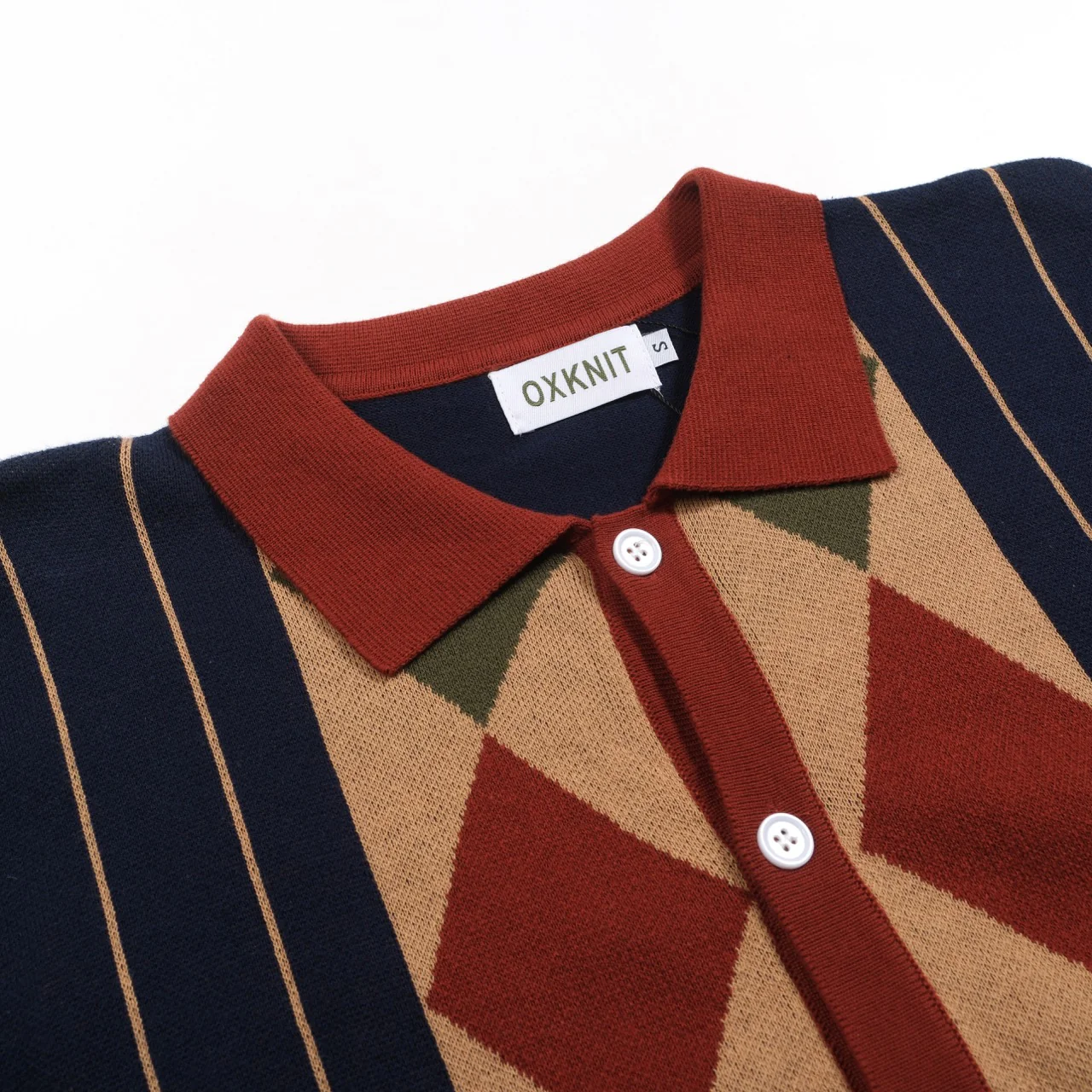 Men's navy blue vintage striped diamond check cardigan - Image 4