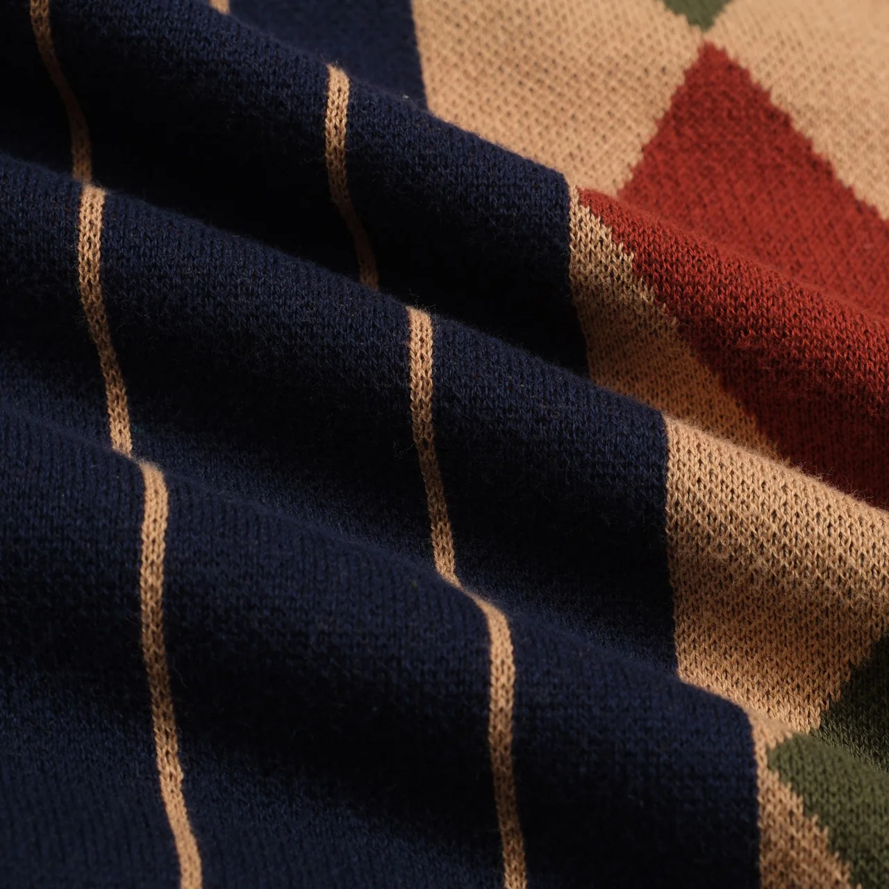 Men's navy blue vintage striped diamond check cardigan - Image 9