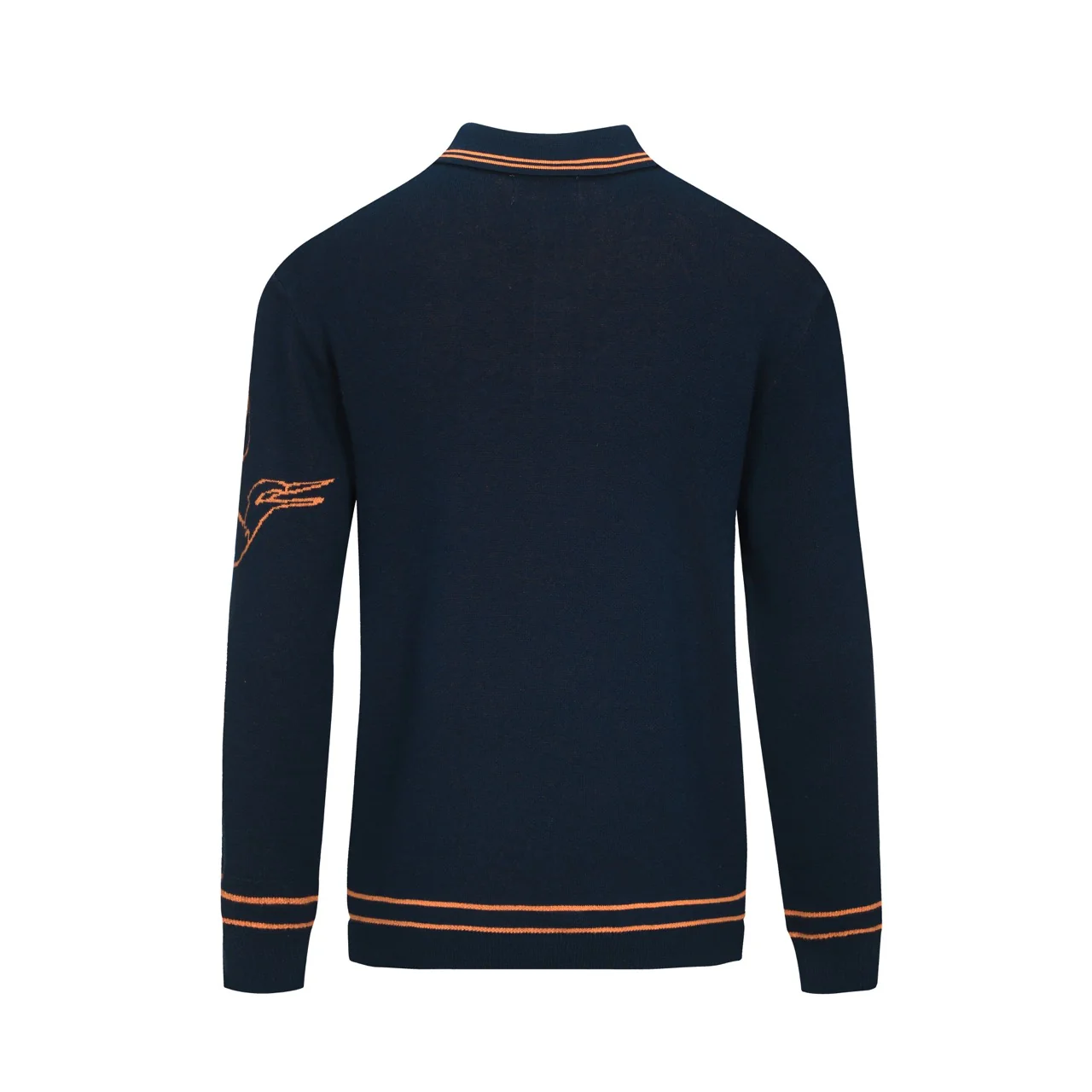 Men's navy Flying Crane art jacquard knitted polo shirt - Image 3