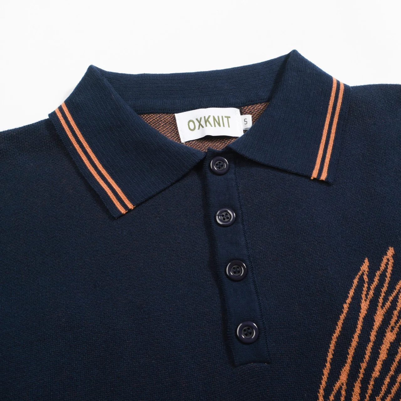 Men's navy Flying Crane art jacquard knitted polo shirt - Image 4
