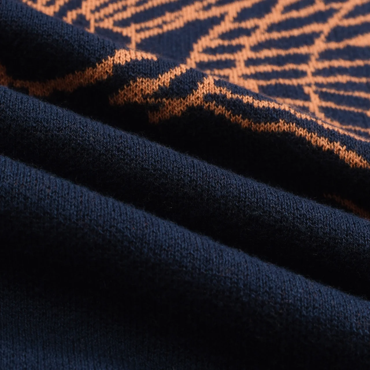 Men's navy Flying Crane art jacquard knitted polo shirt - Image 9
