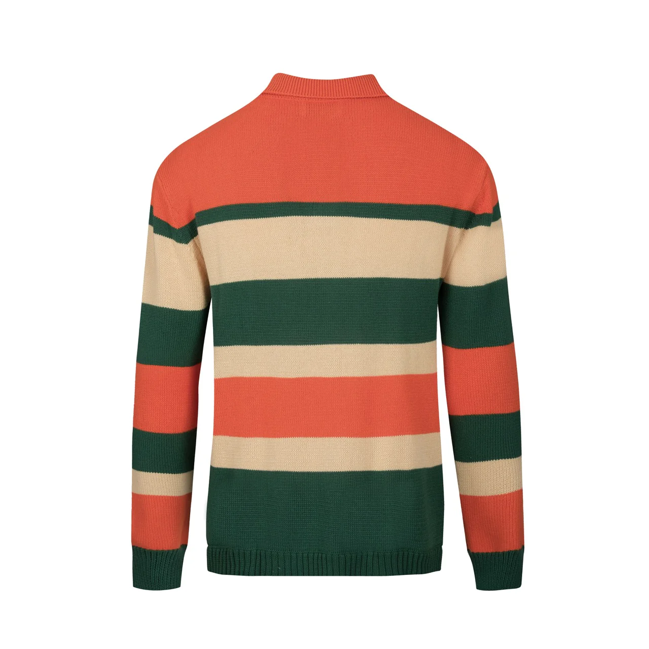 Men's orange and green striped jacquard knitted polo shirt - Image 3