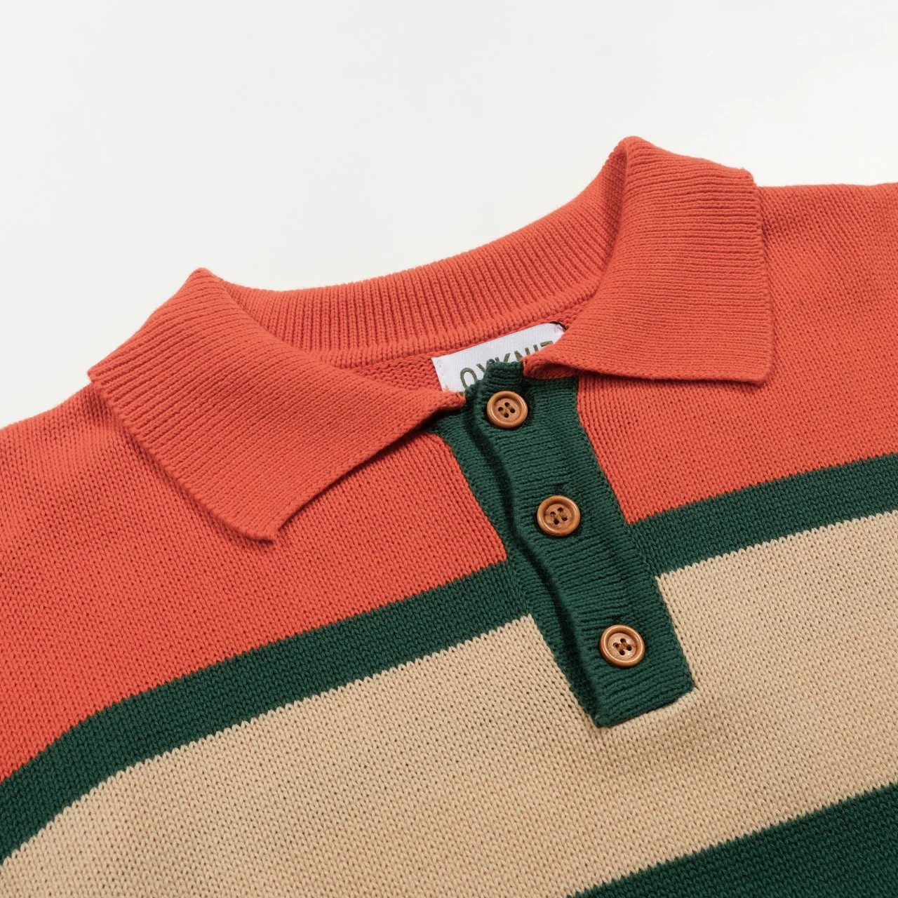 Men's orange and green striped jacquard knitted polo shirt - Image 4