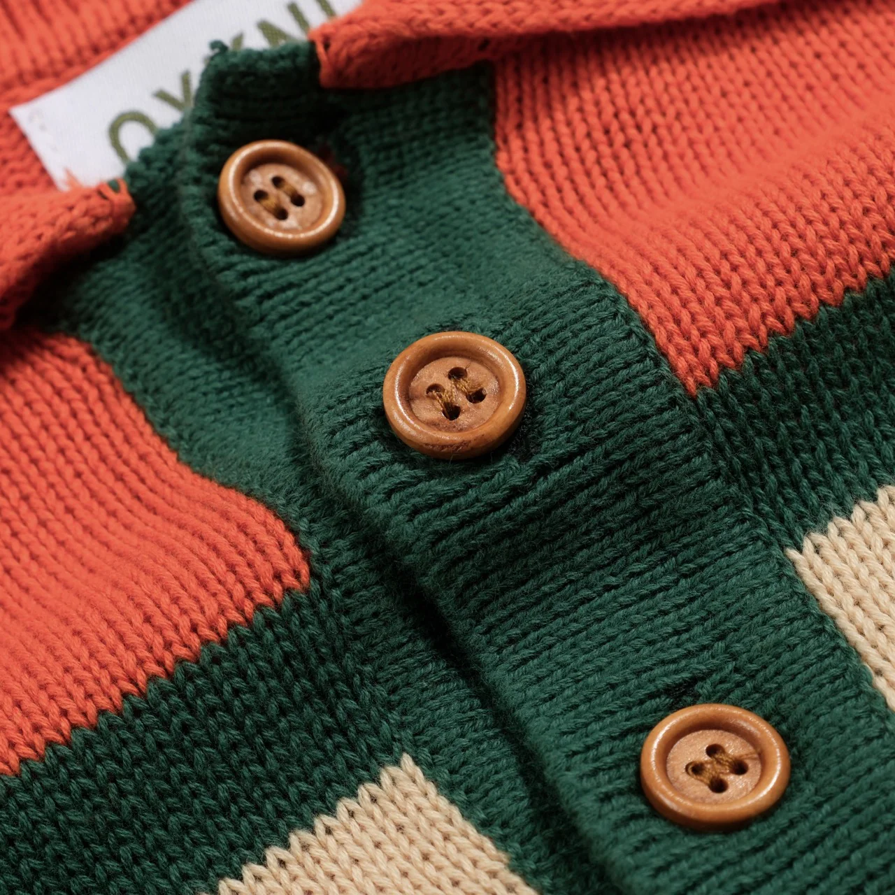 Men's orange and green striped jacquard knitted polo shirt - Image 5
