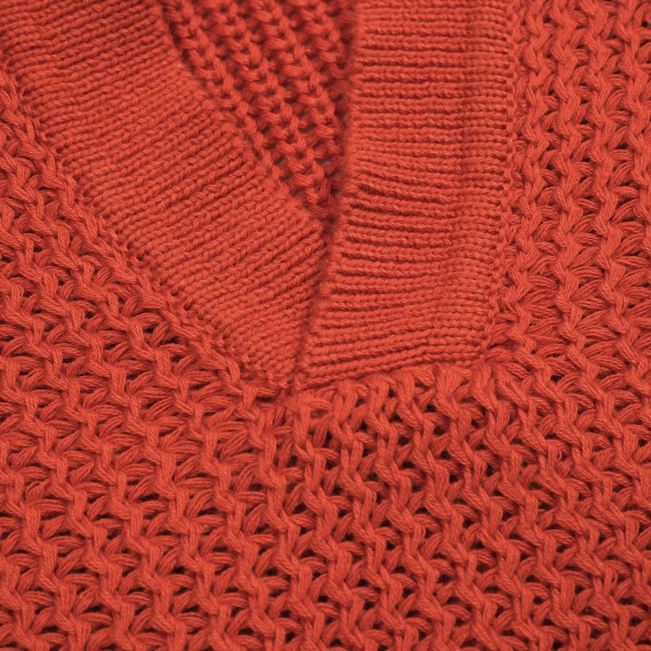 Mens orange brown vintage knit V-neck polo knitwear - Image 5