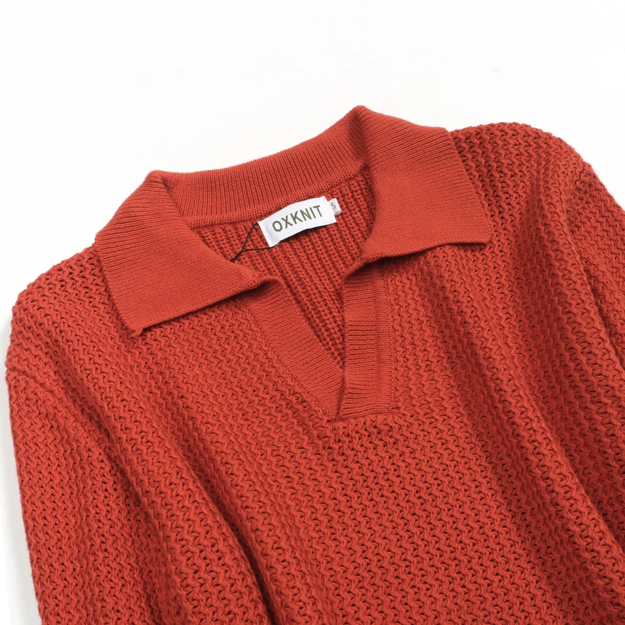 Mens orange brown vintage knit V-neck polo knitwear - Image 9