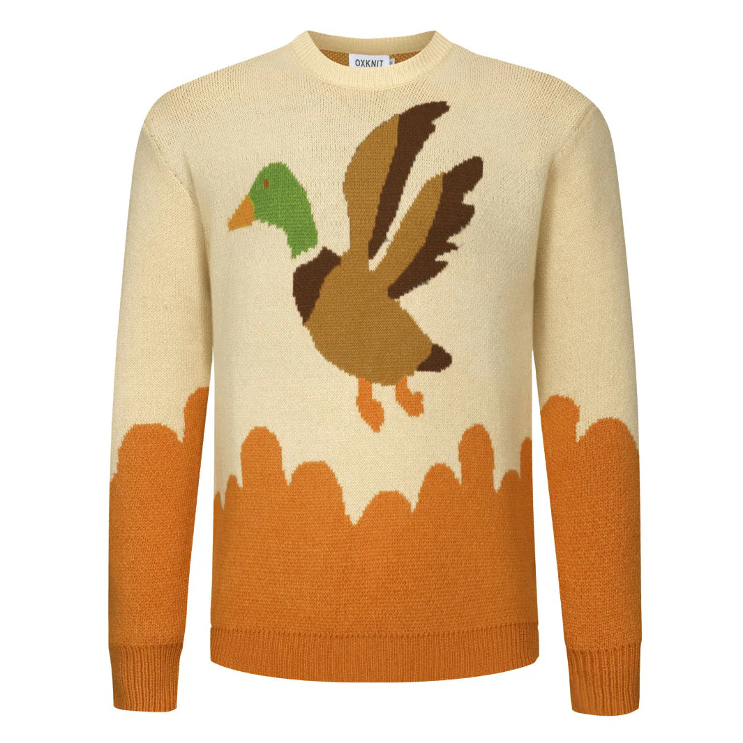 Men's orange duck jacquard vintage sweater