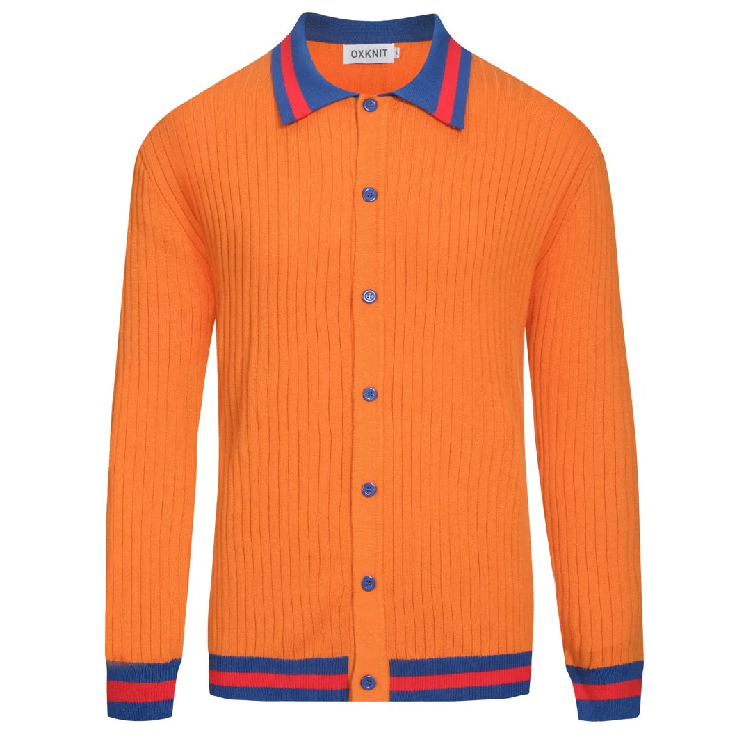Men's orange pit texture retro knitted cardigan