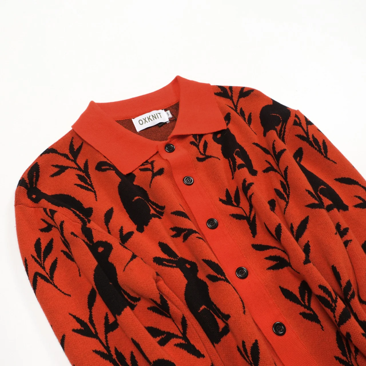 Men's orange rabbit plant jacquard cardigan - Image 10