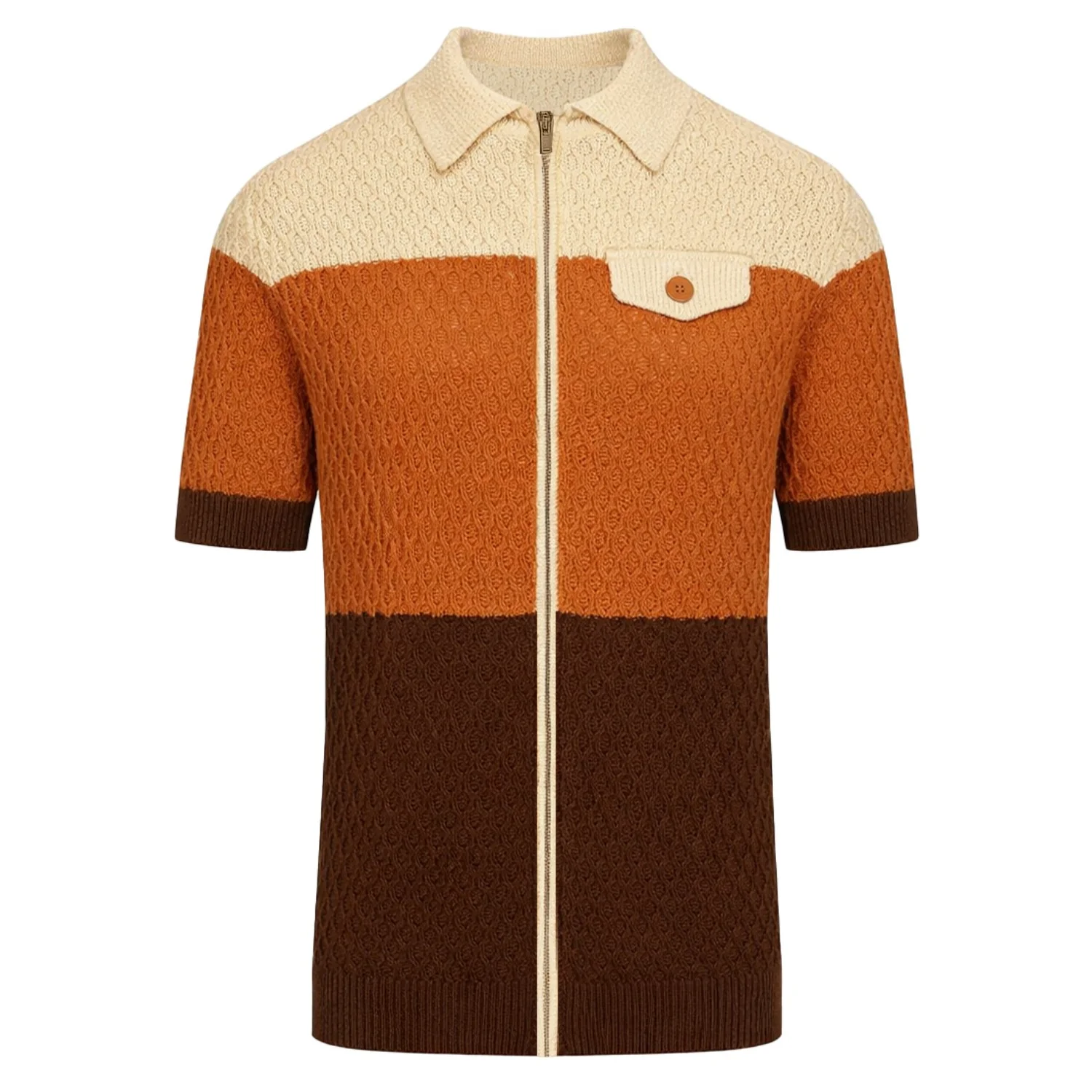 Men's Orange Retro Striped Design Knitted Cardigan