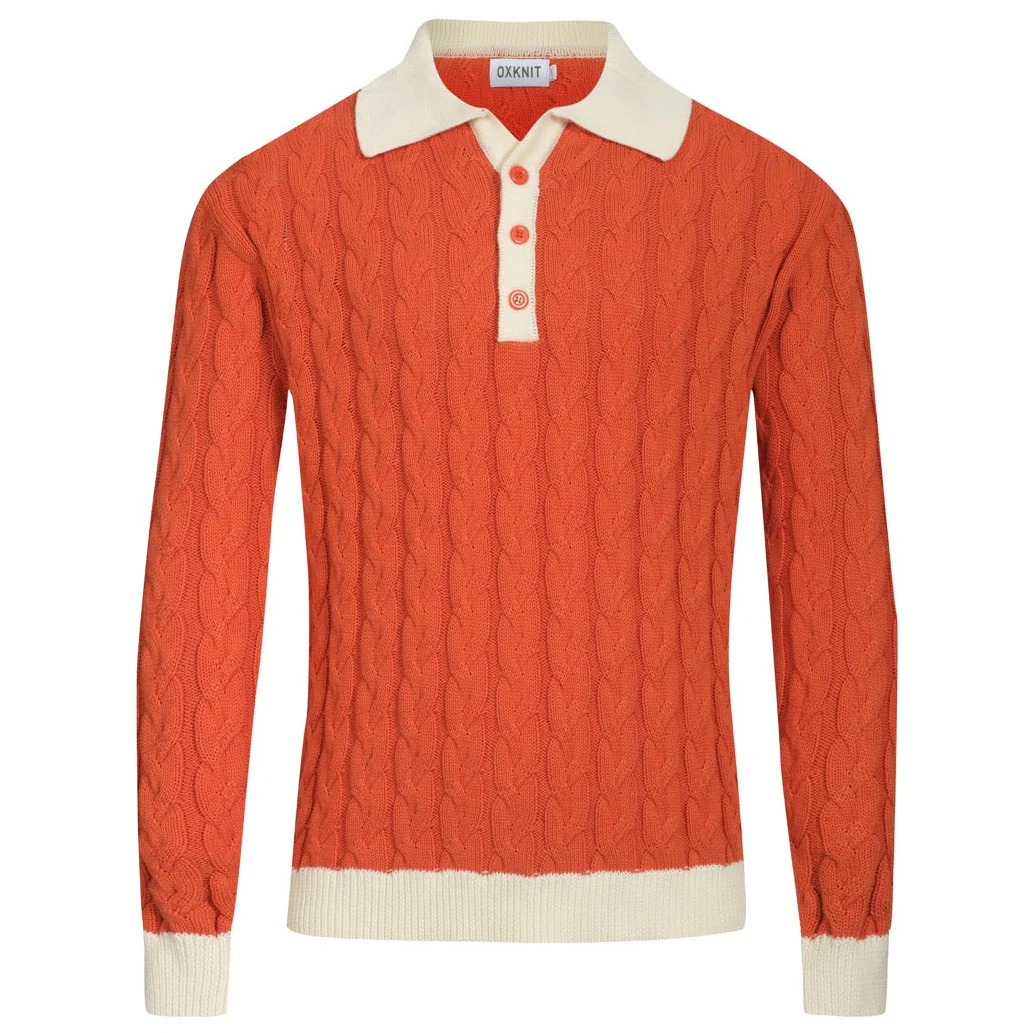 Men's orange twist vintage knitted polo shirt