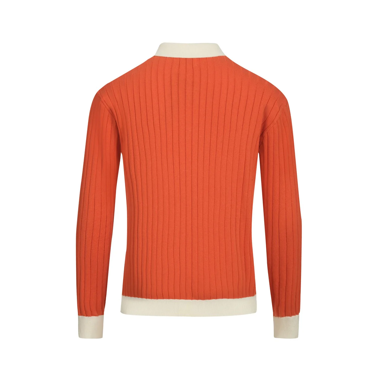 Mens orange vertical pit striped knitted polo shirt - Image 3