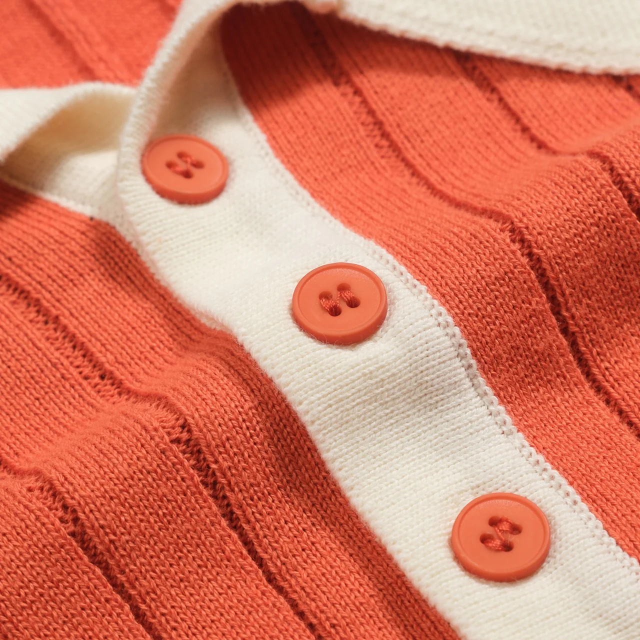 Mens orange vertical pit striped knitted polo shirt - Image 5