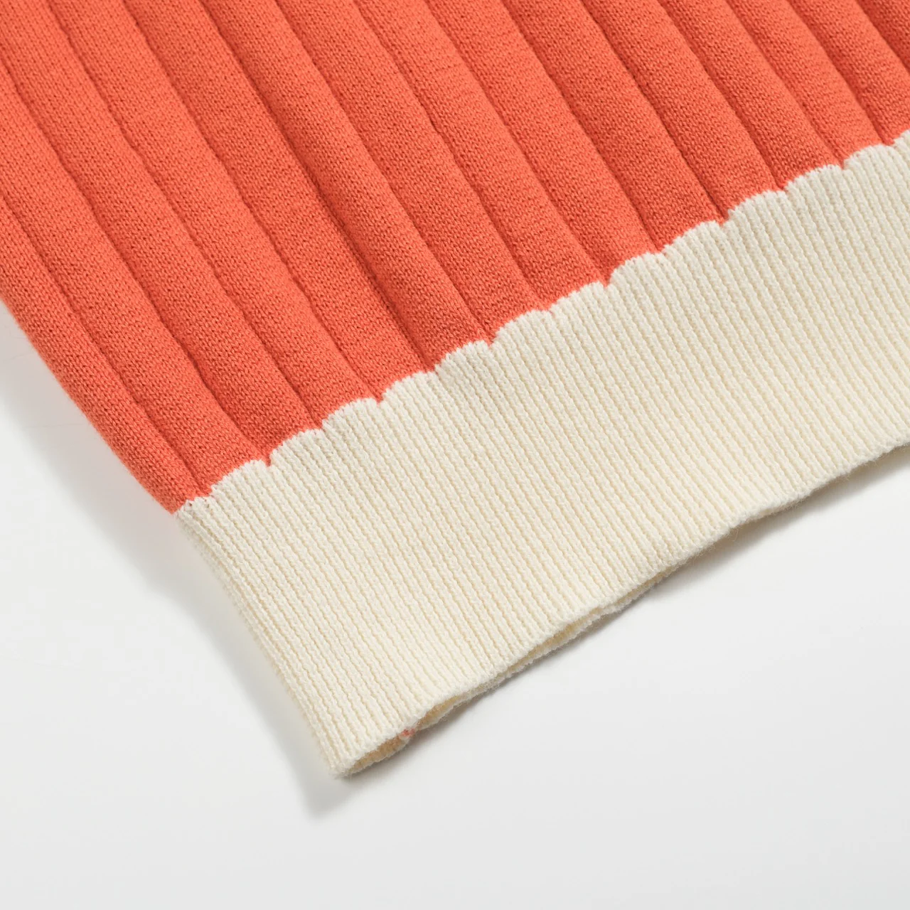 Mens orange vertical pit striped knitted polo shirt - Image 7