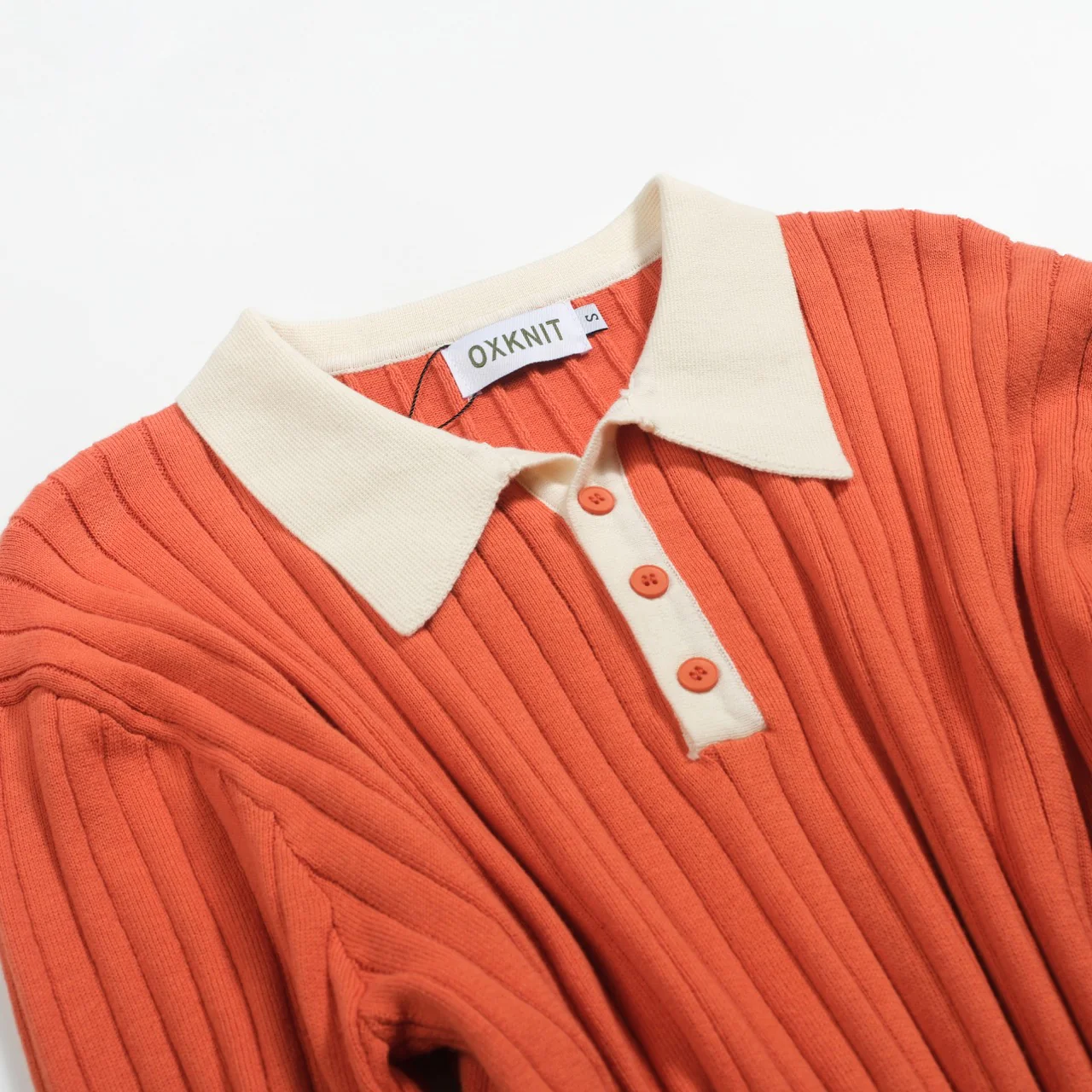 Mens orange vertical pit striped knitted polo shirt - Image 9