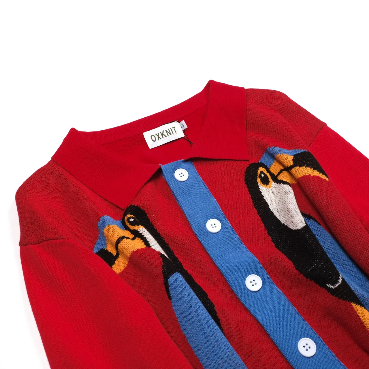 Men's red art Bird vintage jacquard cardigan - Image 10