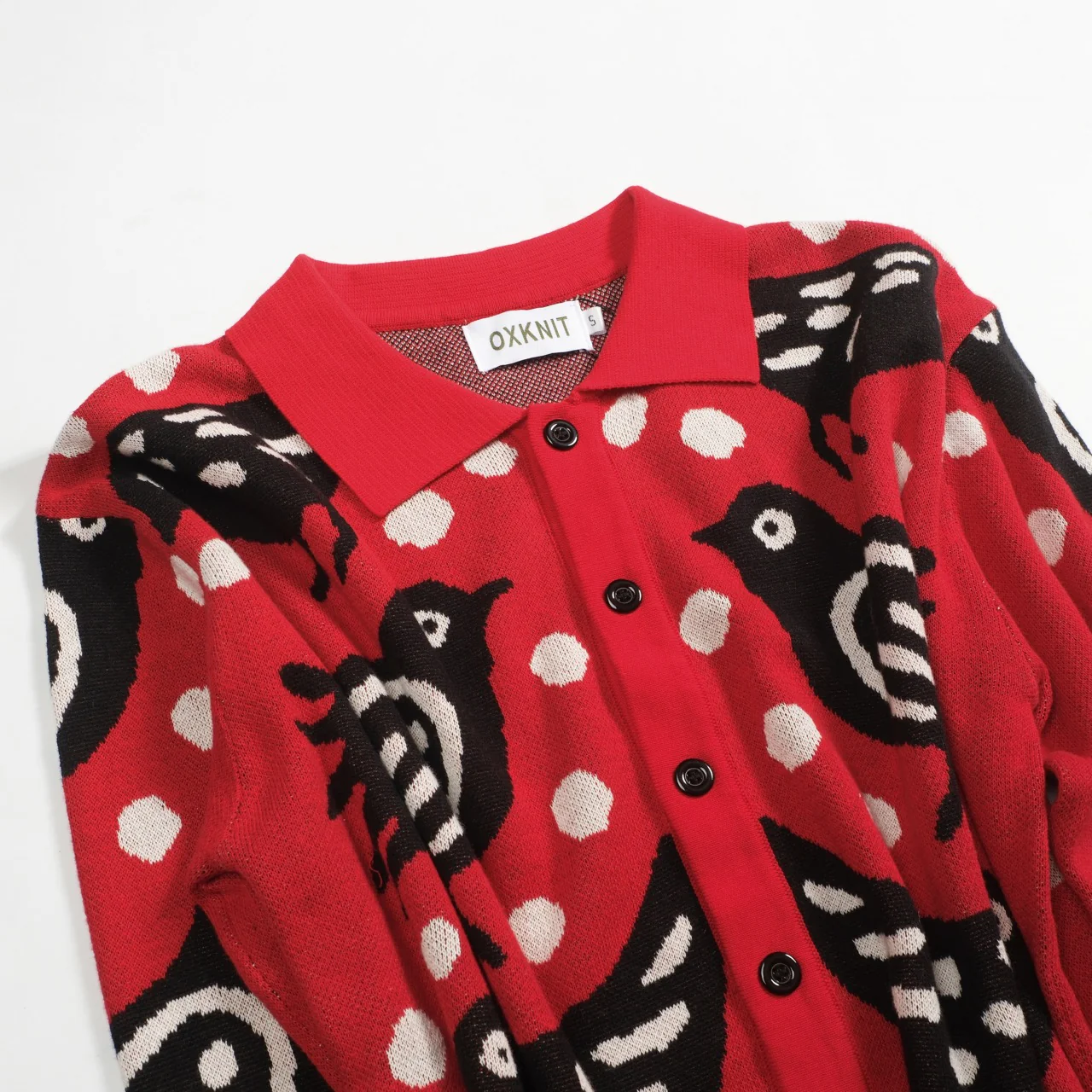 Men's red Bird vintage jacquard cardigan - Image 10