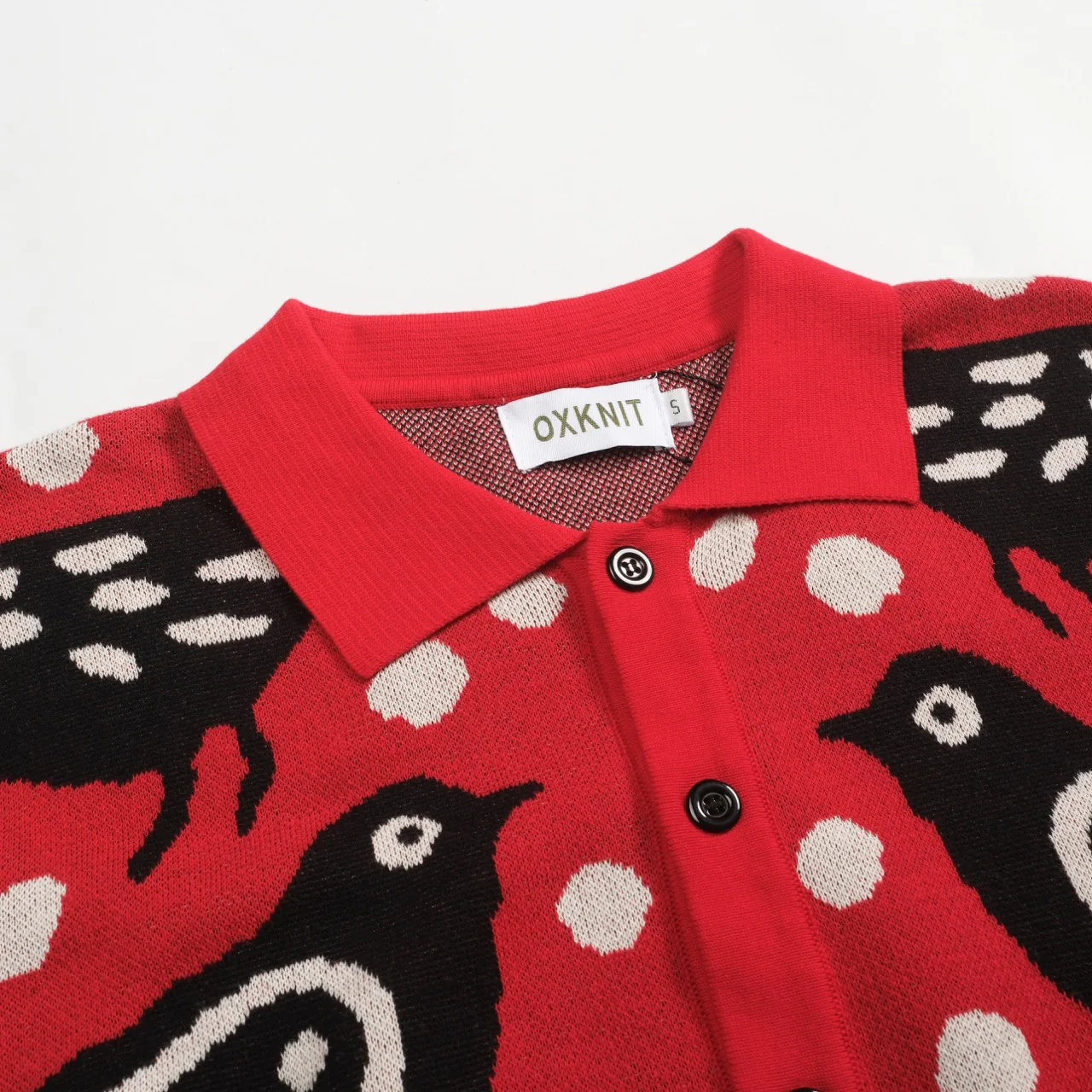 Men's red Bird vintage jacquard cardigan - Image 4