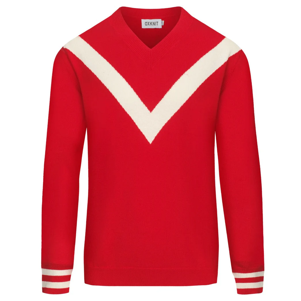Men's red diamond checked V-neck knitwear