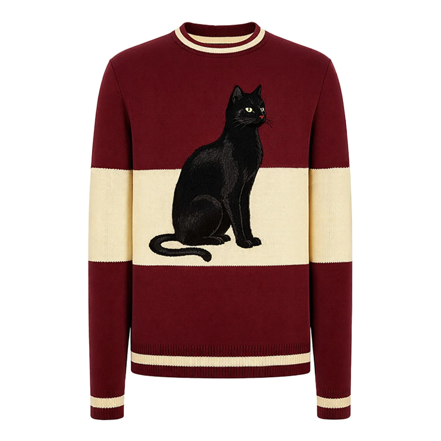 Men's red embroidered cat vintage fashion jacquard knitwear