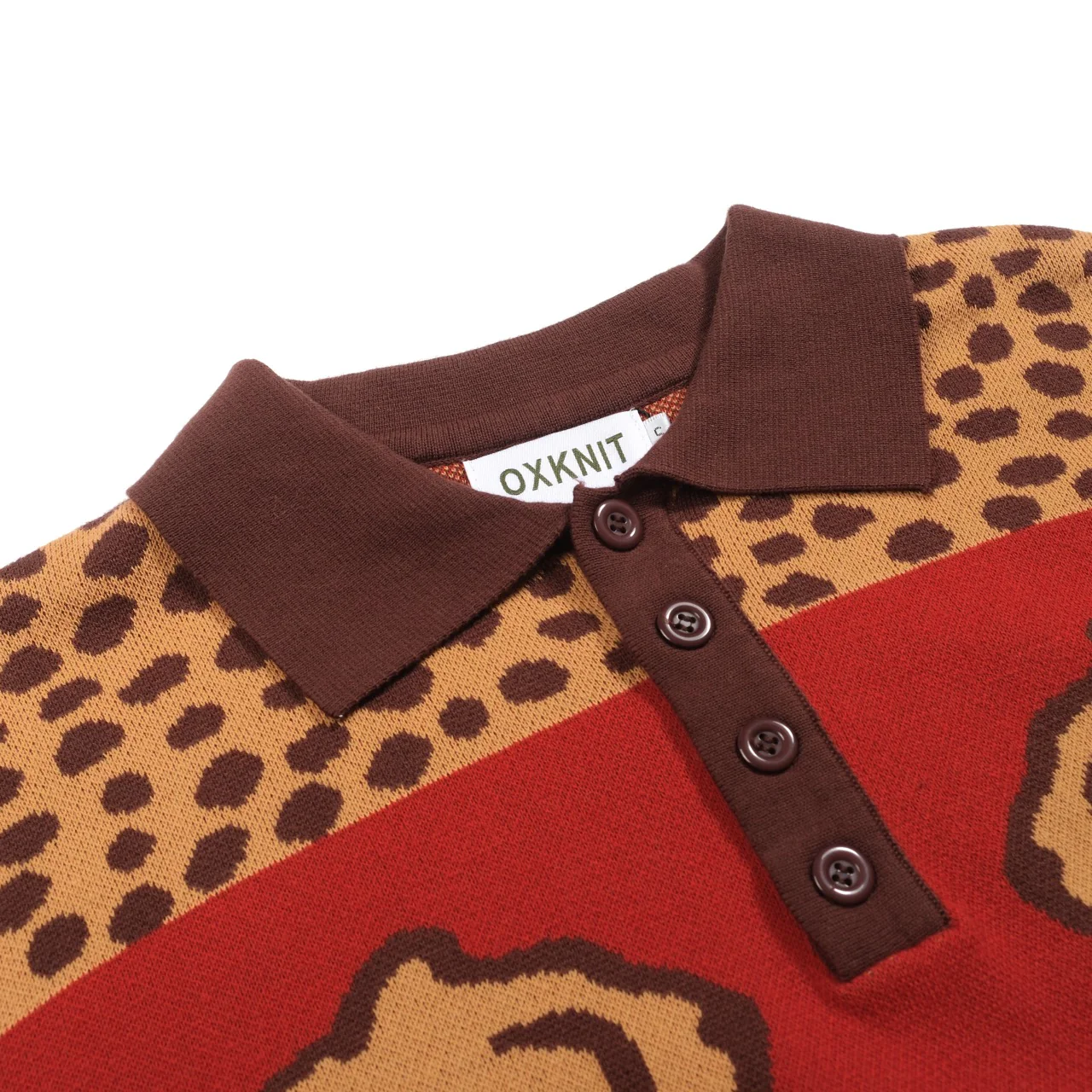 Men's red leopard print animal jacquard knitted polo shirt - Image 3