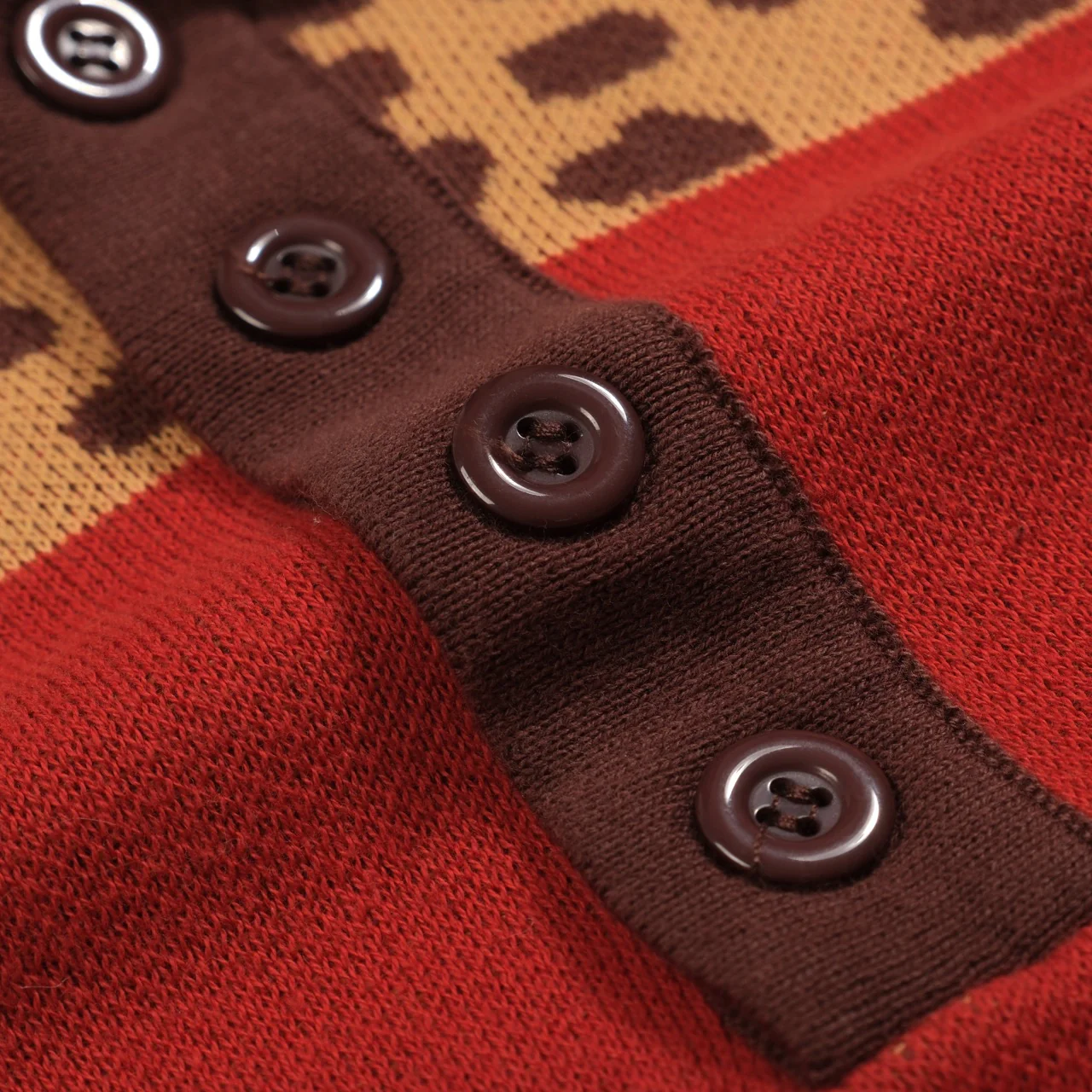Men's red leopard print animal jacquard knitted polo shirt - Image 4