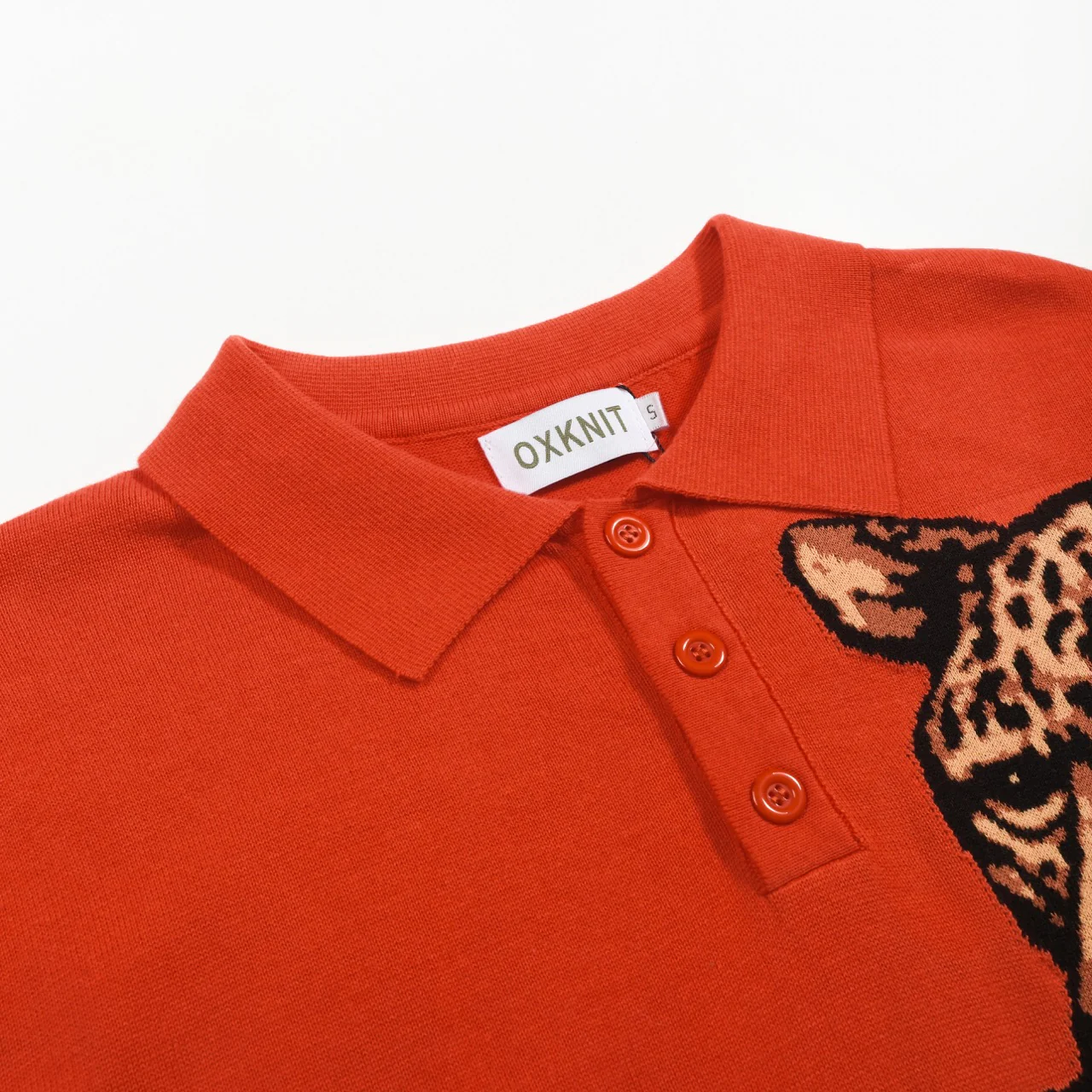 Men's red leopard striped knitted polo shirt - Image 4