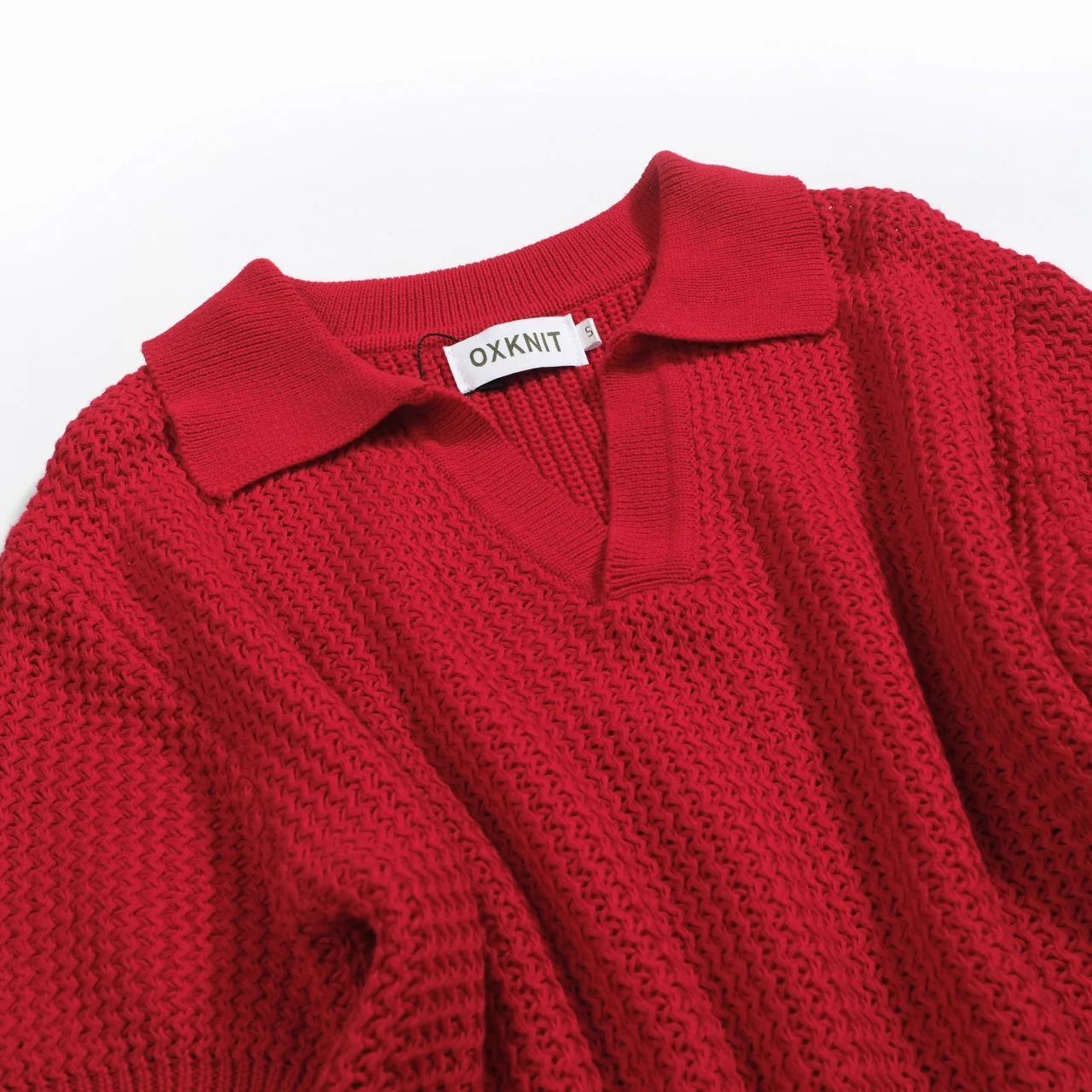 Men's red retro casual V-neck knitted polo shirt - Image 8