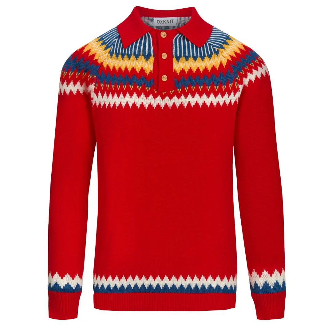 Men's red vintage knitted polo shirt