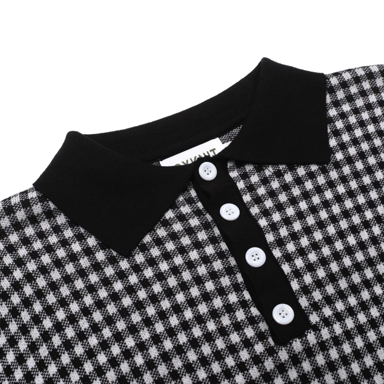 Men's retro black fashionable street top pattern jacquard polo shirt - Image 4