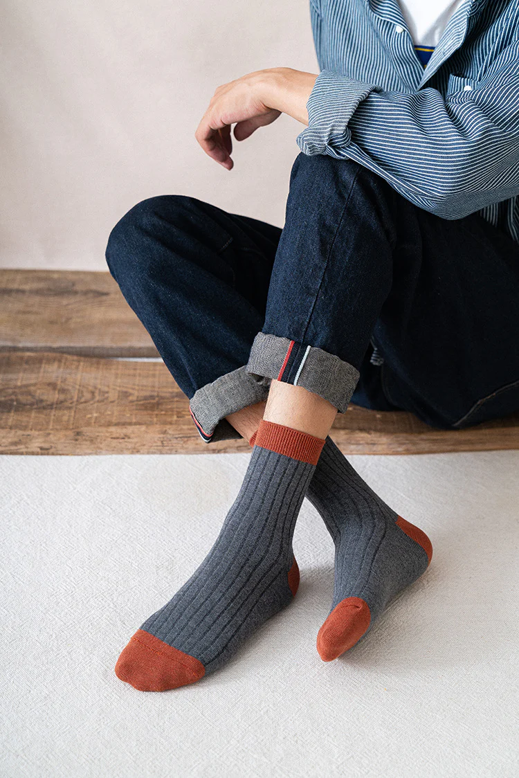 Men's Socks Autumn and Winter Cotton Color Matching Basic All-Matching Tube Socks - Image 17