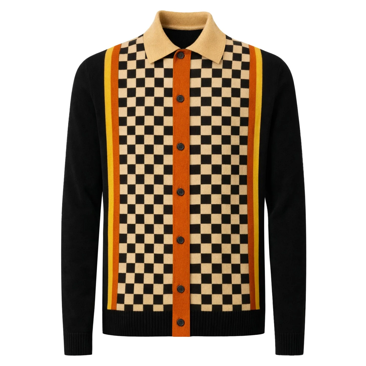 Men's Vintage Checkered Stripes Classic Art Jacquard Cardigan