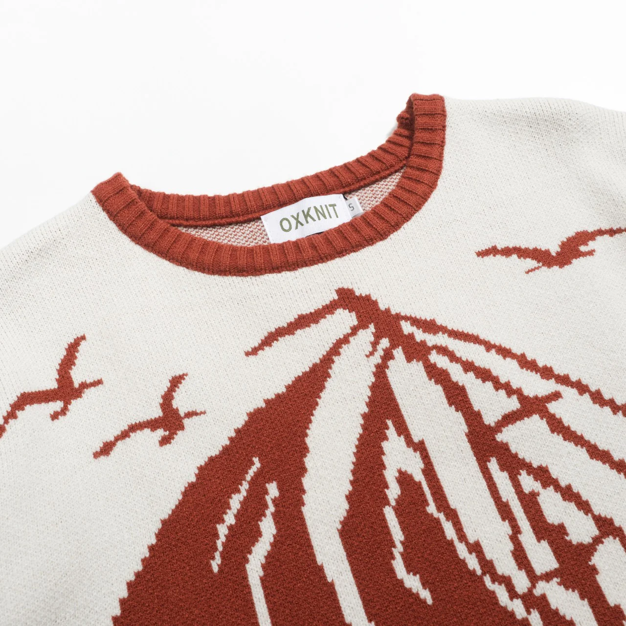 Men's red brown 1960s vintage jacquard sweater - Image 4