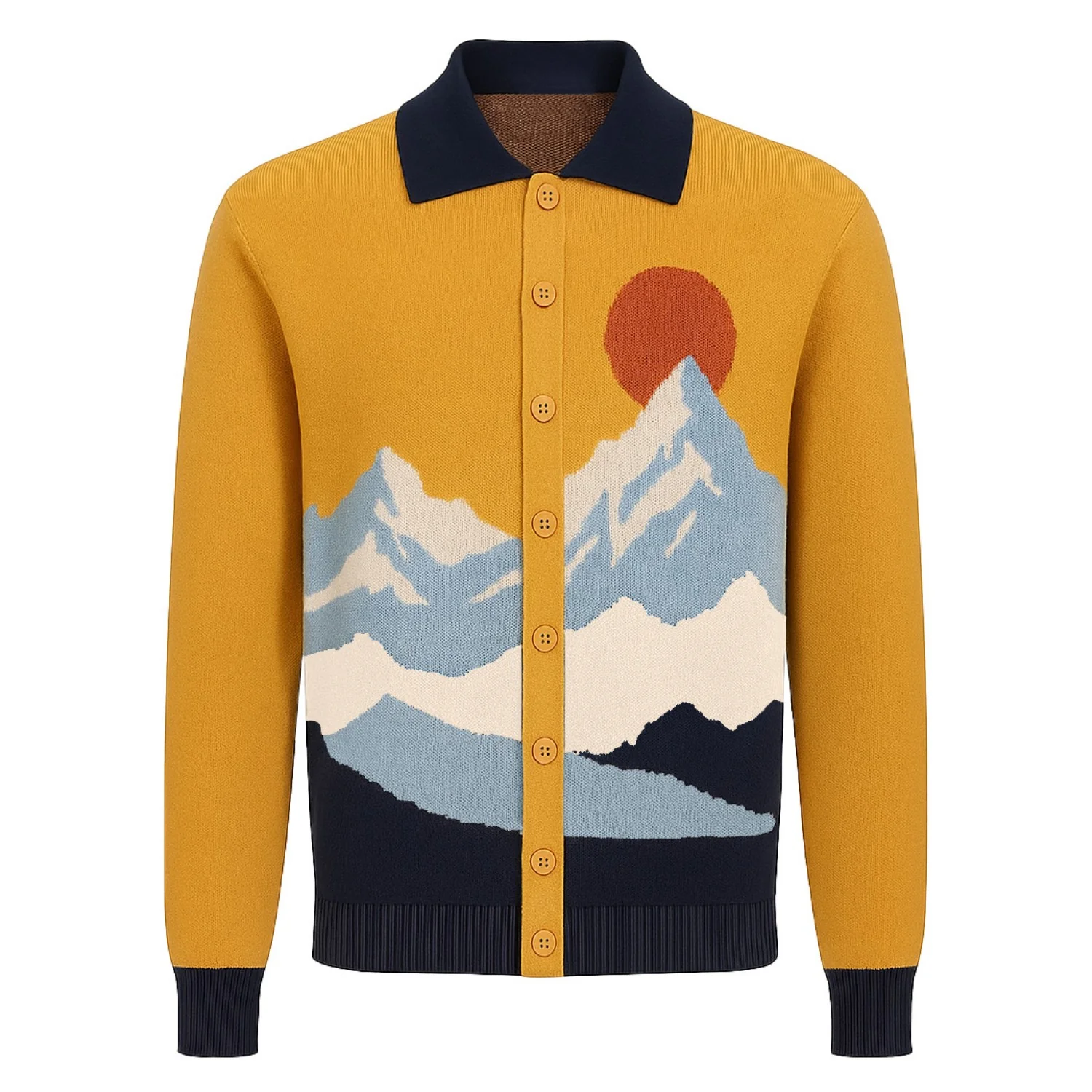 Men's yellow art landscape jacquard cardigan